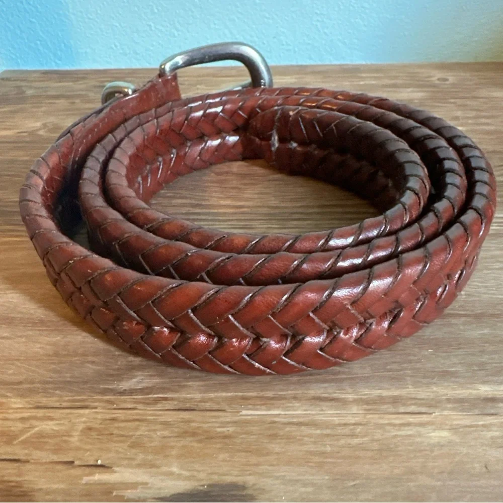 Vintage Coach Men’s Leather Braided Belt Sz 38” Solid Brass Silver Buckle 5922